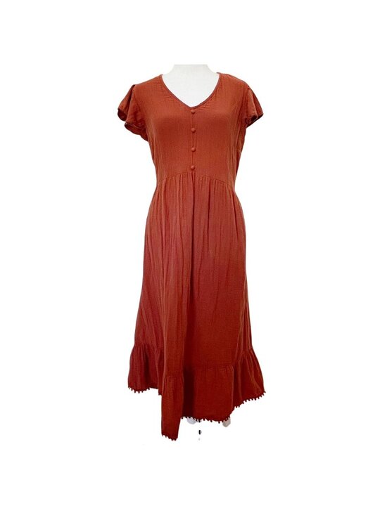 Time and True Dresses & Skirts - Time and Tru Women Sz L Boho Midi Dress Gauzy Cotton Terracotta Southwest Earthy